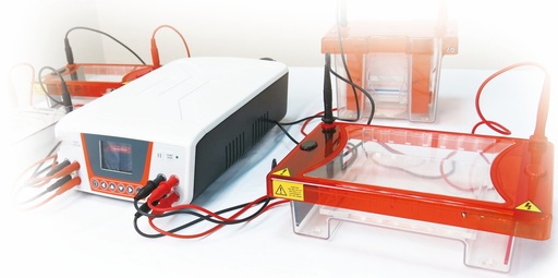 [SK-ELECTRO-1047] Bundle package of electrophoresis gel tank, amber filter lid, electrophoresis gel tank image enhancer film, and red/black cable